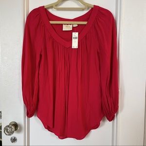 Maeve by Anthropologie Boswell boho Blouse in Red. Peasant balloon sleeves NWT
